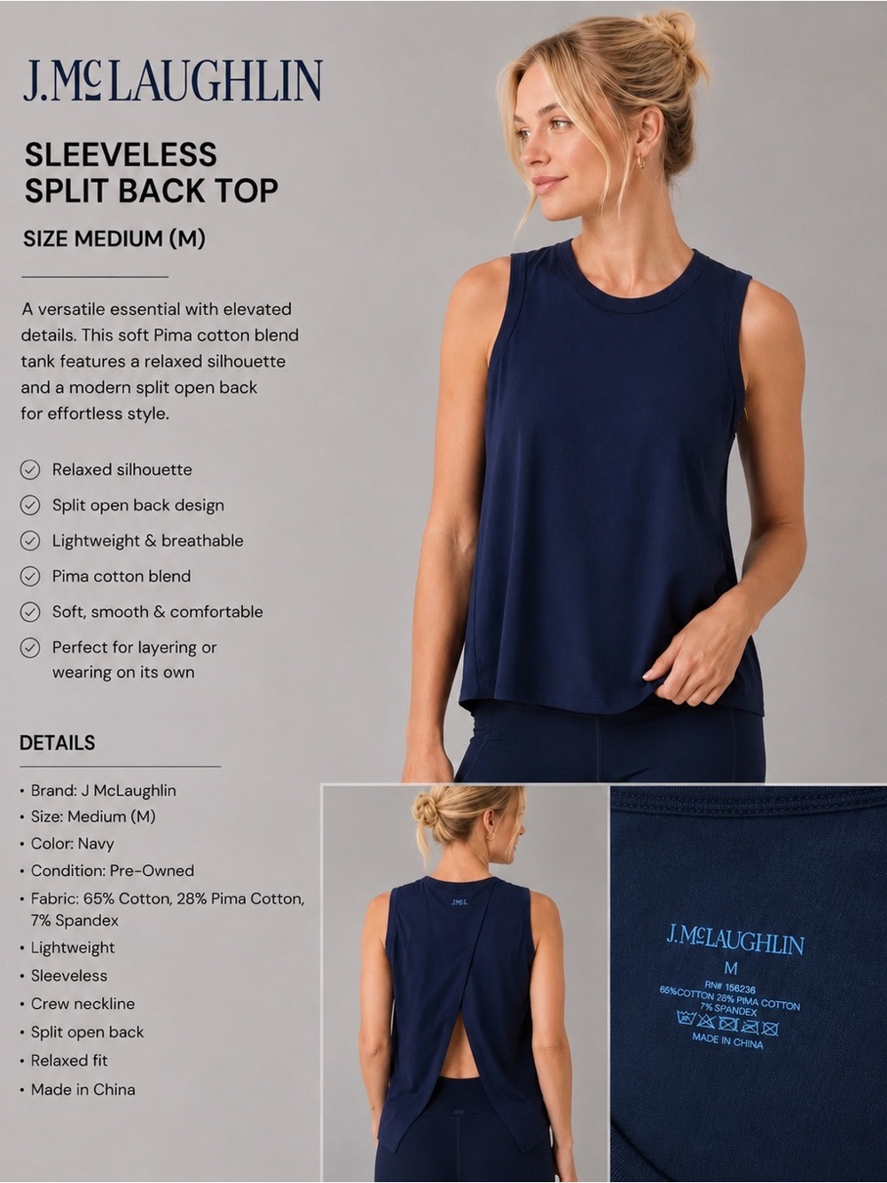 J. McLaughlin Sleeveless Split Back Tank